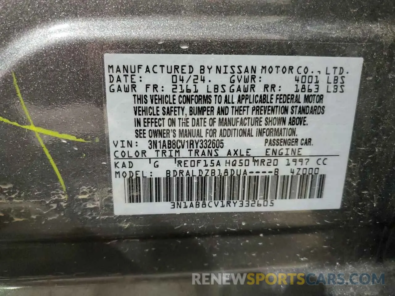12 Photograph of a damaged car 3N1AB8CV1RY332605 NISSAN SENTRA 2024