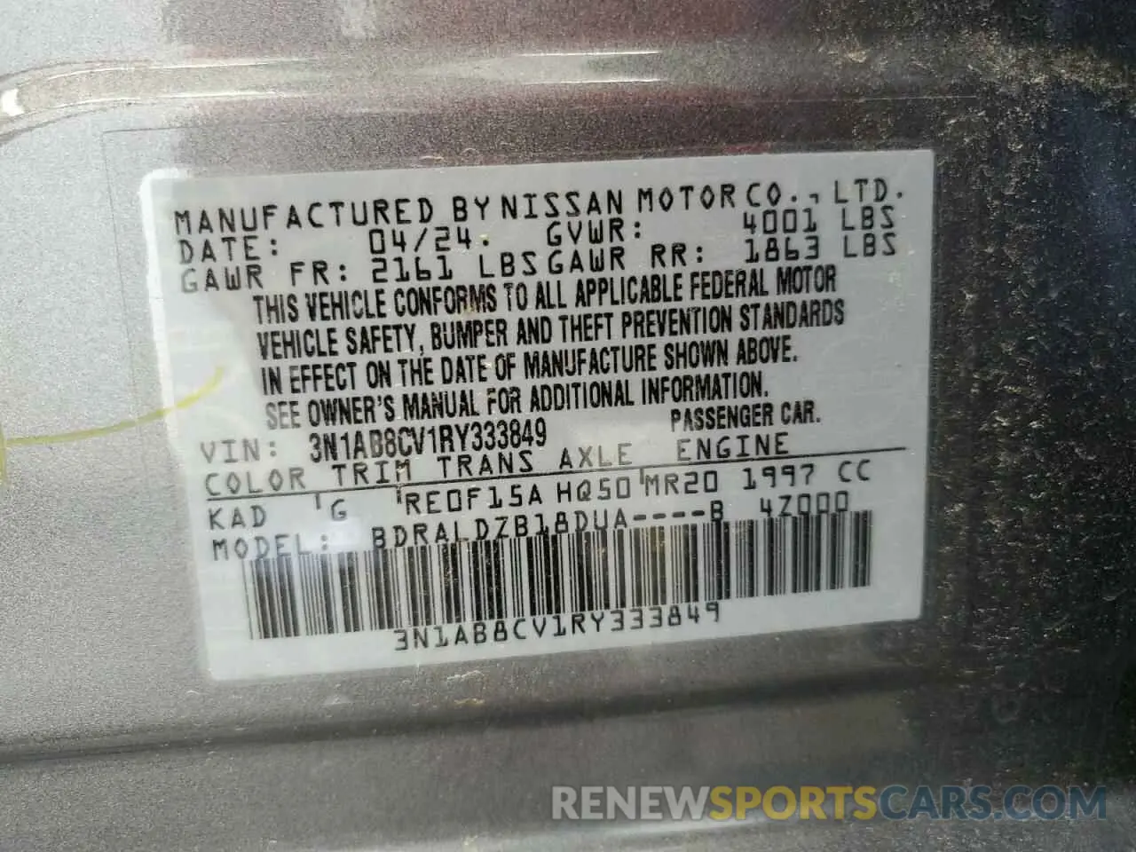 12 Photograph of a damaged car 3N1AB8CV1RY333849 NISSAN SENTRA 2024