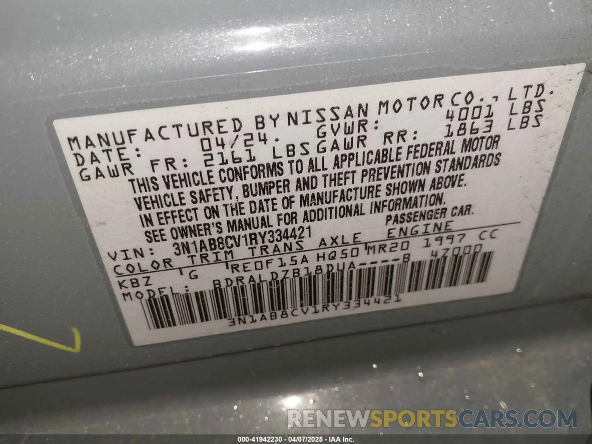 9 Photograph of a damaged car 3N1AB8CV1RY334421 NISSAN SENTRA 2024