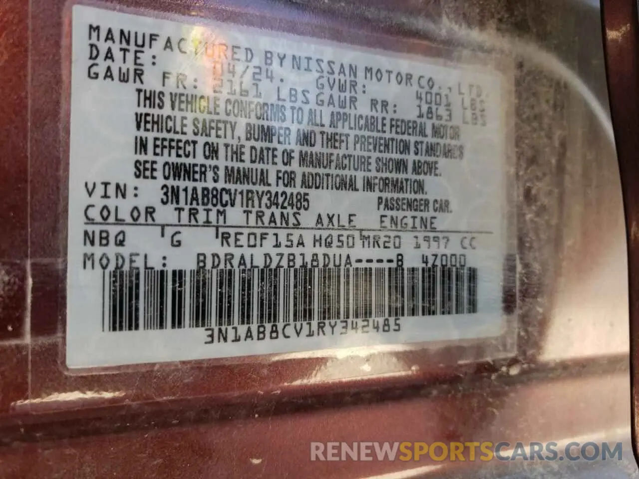 13 Photograph of a damaged car 3N1AB8CV1RY342485 NISSAN SENTRA 2024