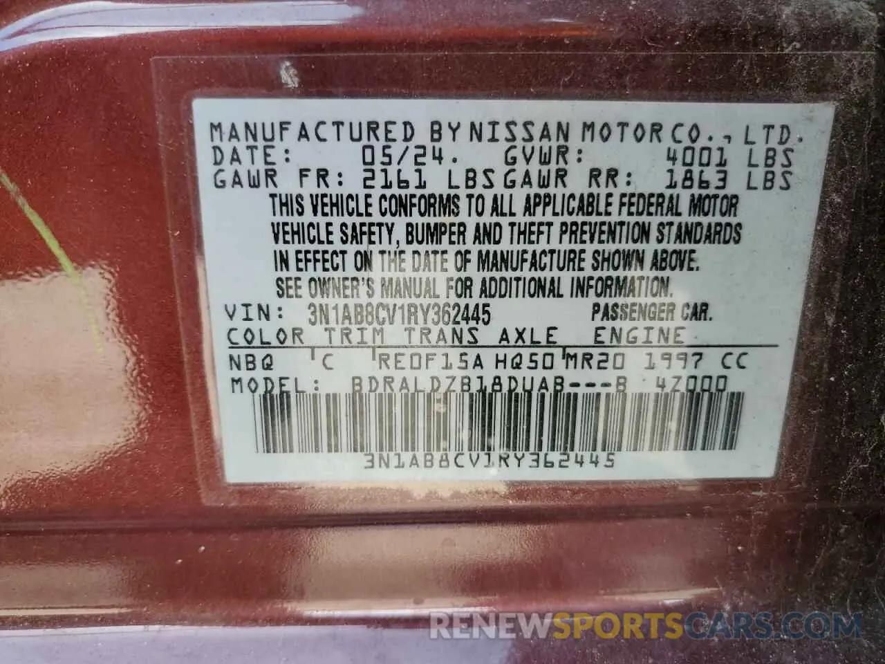 12 Photograph of a damaged car 3N1AB8CV1RY362445 NISSAN SENTRA 2024