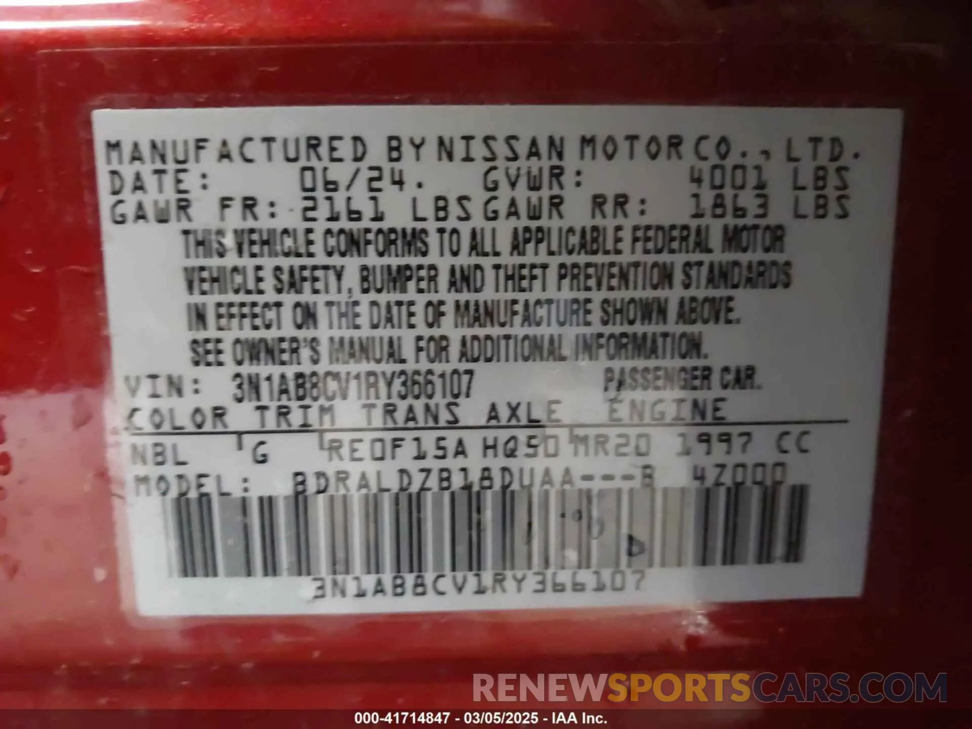 9 Photograph of a damaged car 3N1AB8CV1RY366107 NISSAN SENTRA 2024