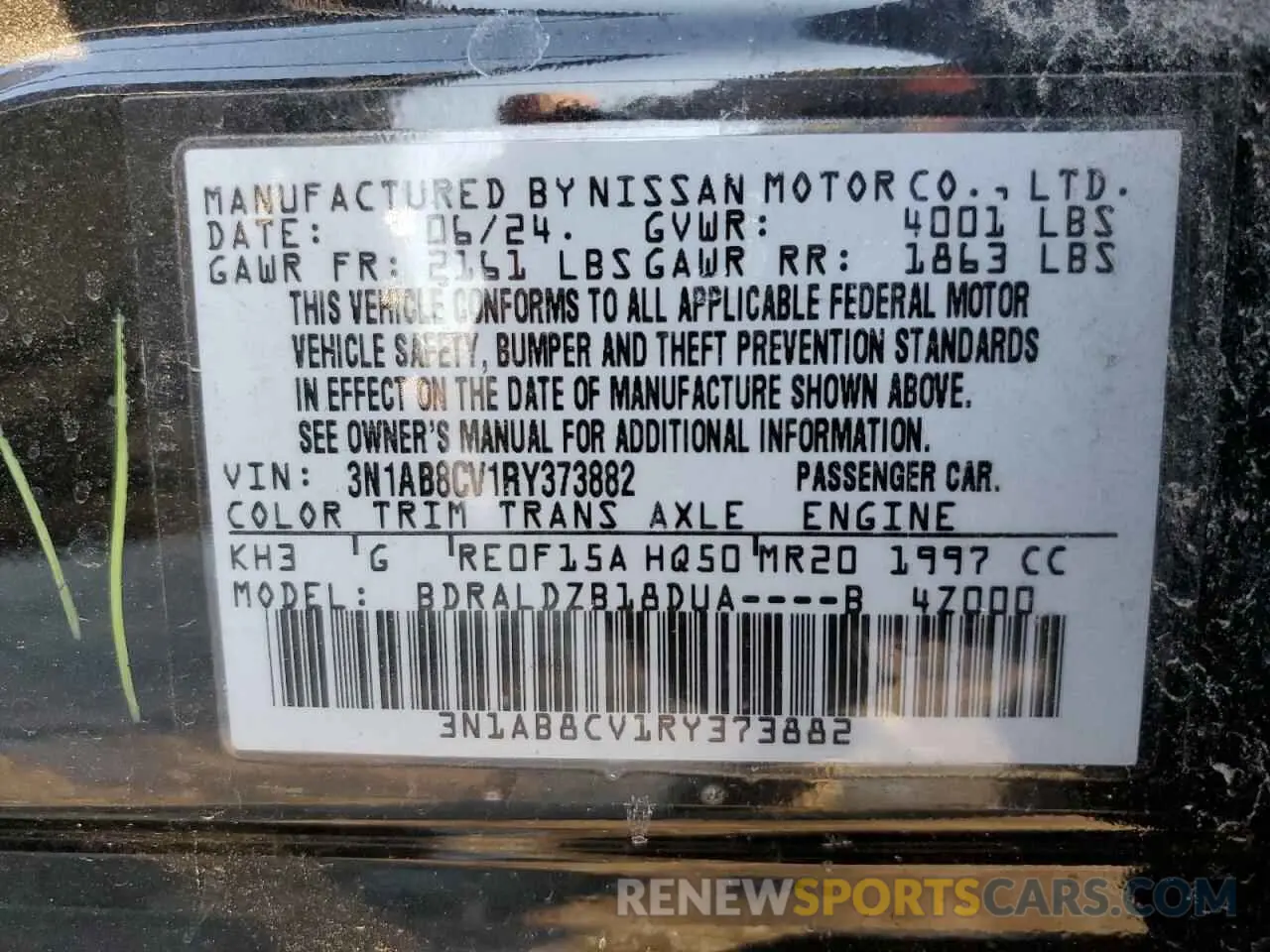 12 Photograph of a damaged car 3N1AB8CV1RY373882 NISSAN SENTRA 2024