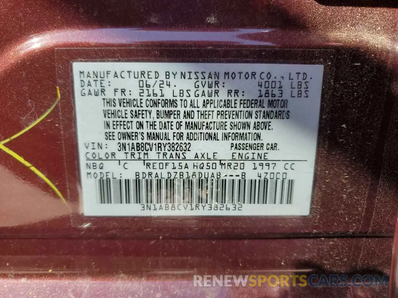 12 Photograph of a damaged car 3N1AB8CV1RY382632 NISSAN SENTRA 2024
