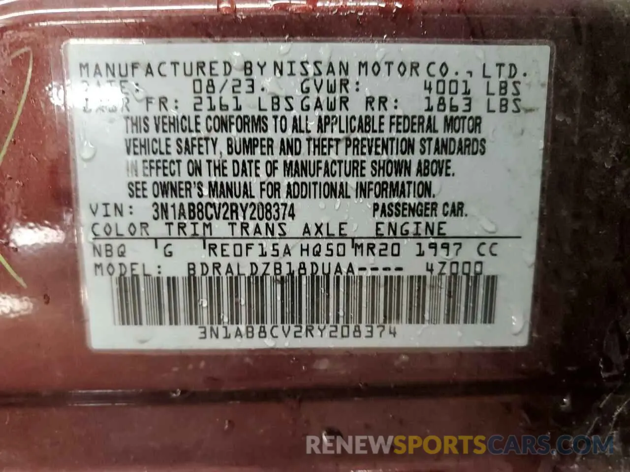 12 Photograph of a damaged car 3N1AB8CV2RY208374 NISSAN SENTRA 2024