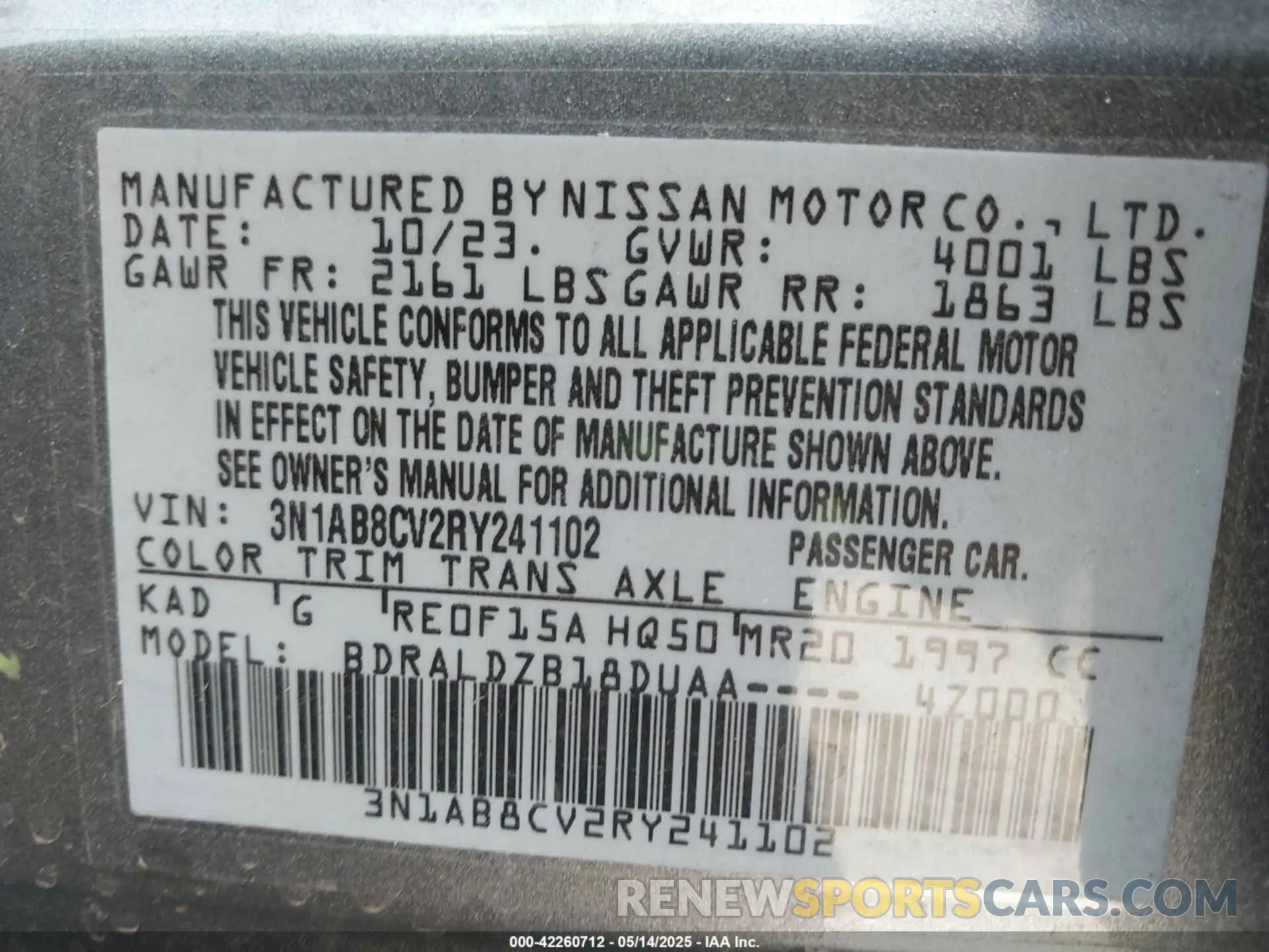 9 Photograph of a damaged car 3N1AB8CV2RY241102 NISSAN SENTRA 2024