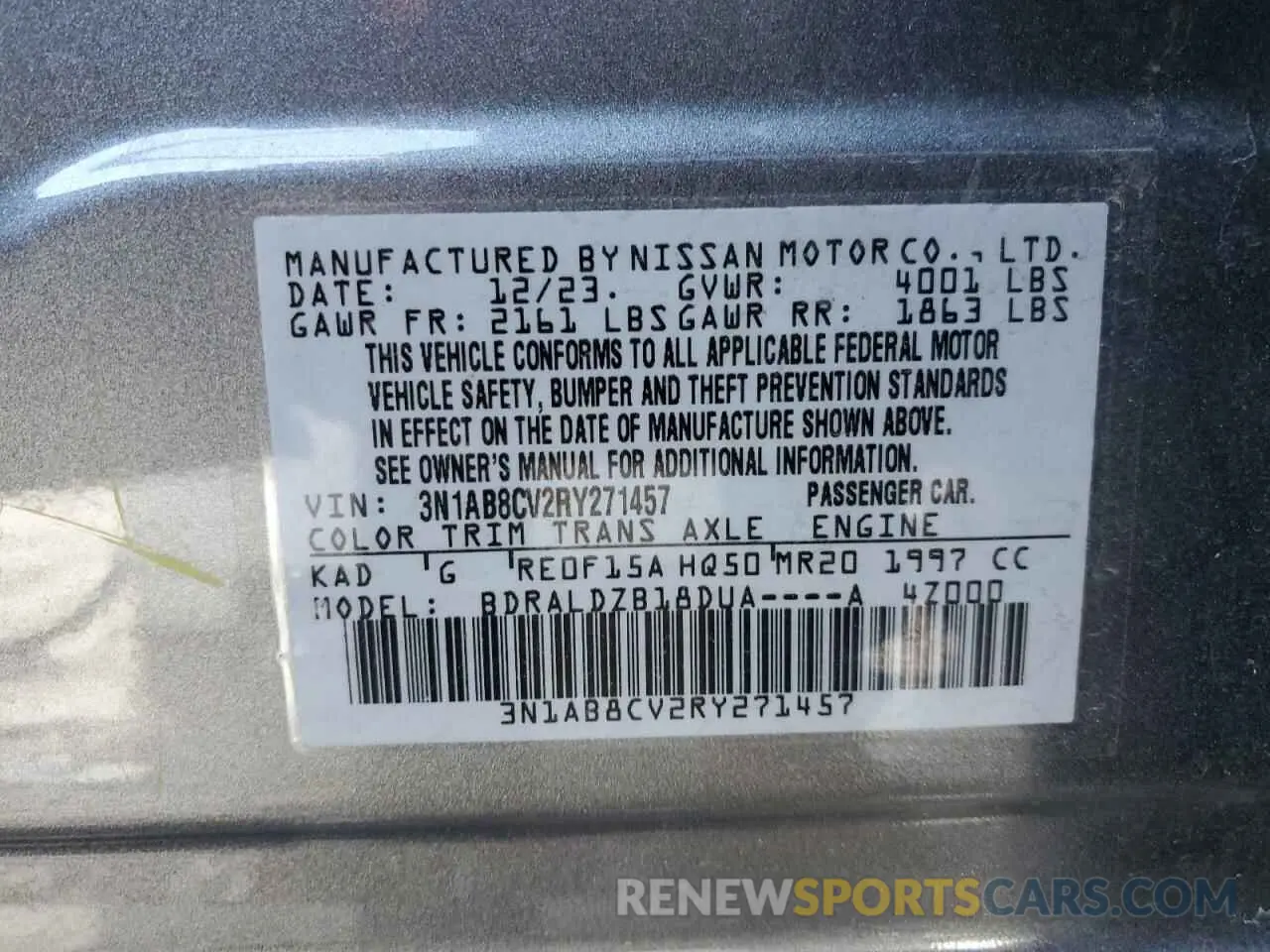 12 Photograph of a damaged car 3N1AB8CV2RY271457 NISSAN SENTRA 2024