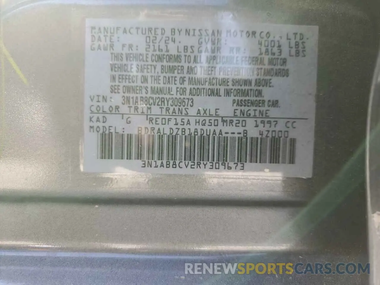12 Photograph of a damaged car 3N1AB8CV2RY309673 NISSAN SENTRA 2024