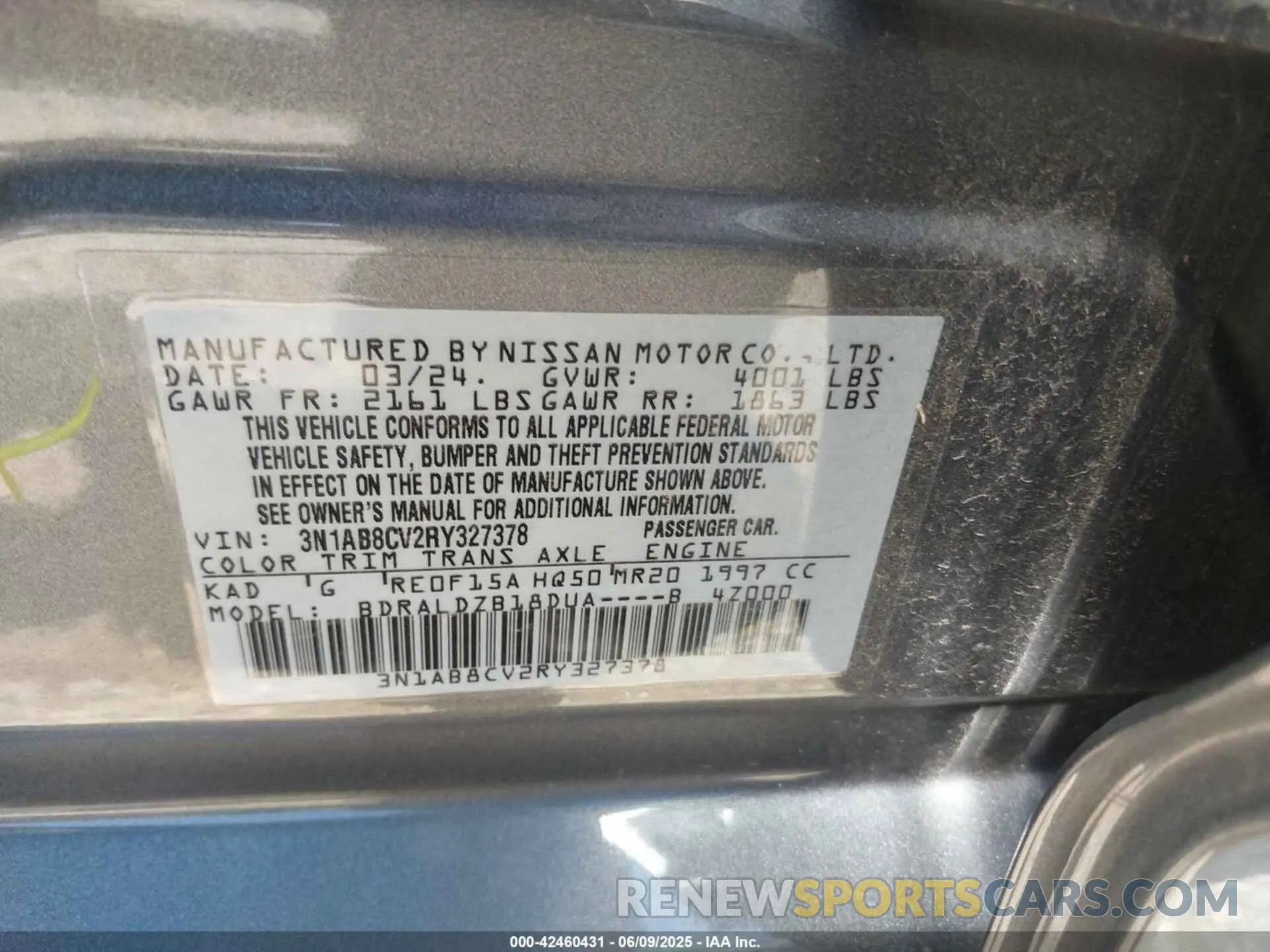 9 Photograph of a damaged car 3N1AB8CV2RY327378 NISSAN SENTRA 2024