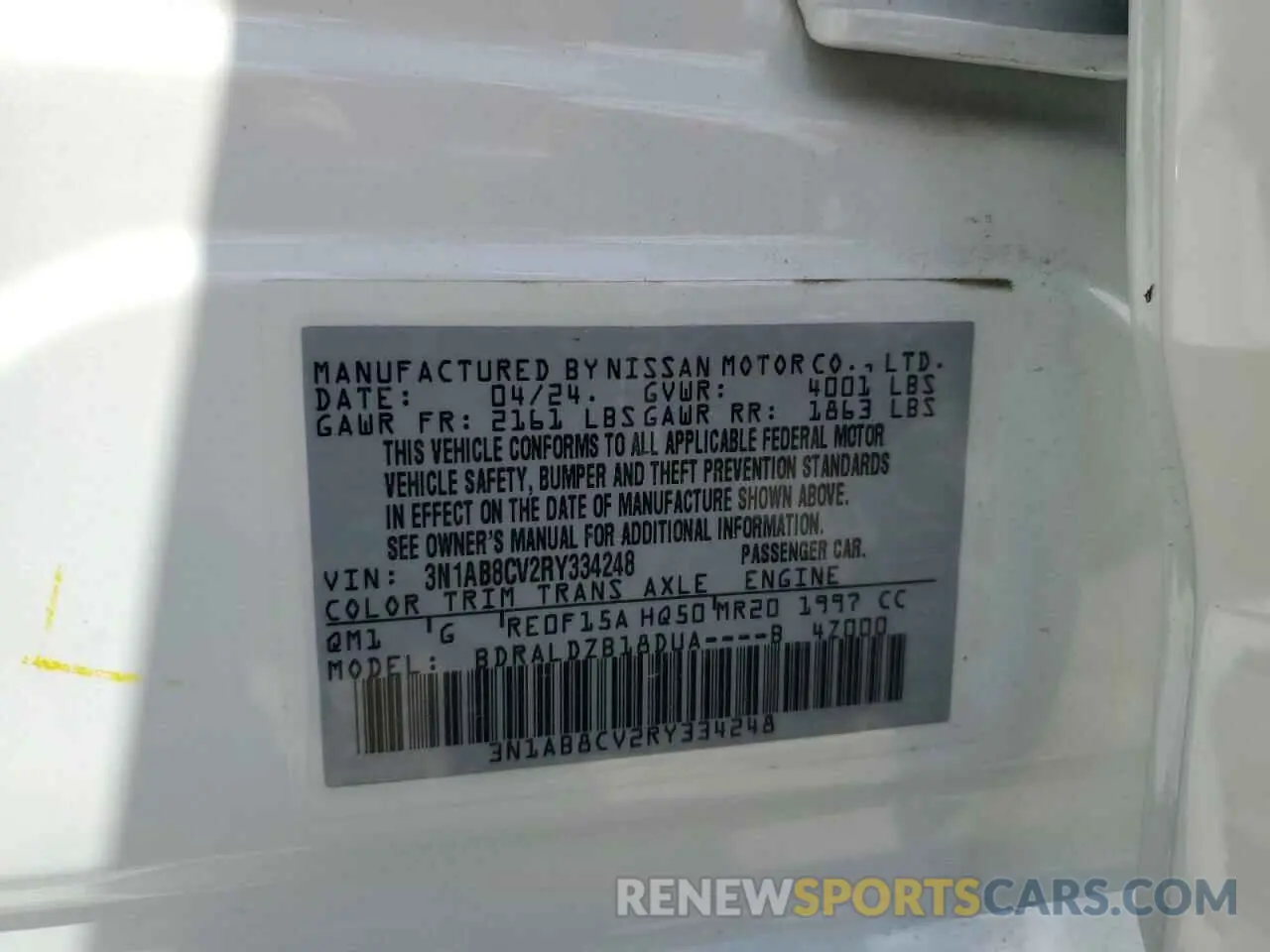 12 Photograph of a damaged car 3N1AB8CV2RY334248 NISSAN SENTRA 2024