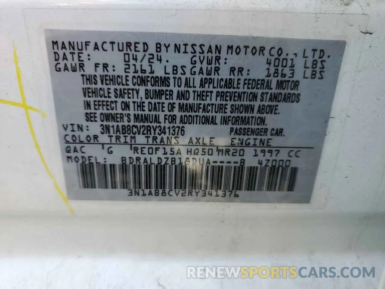 12 Photograph of a damaged car 3N1AB8CV2RY341376 NISSAN SENTRA 2024