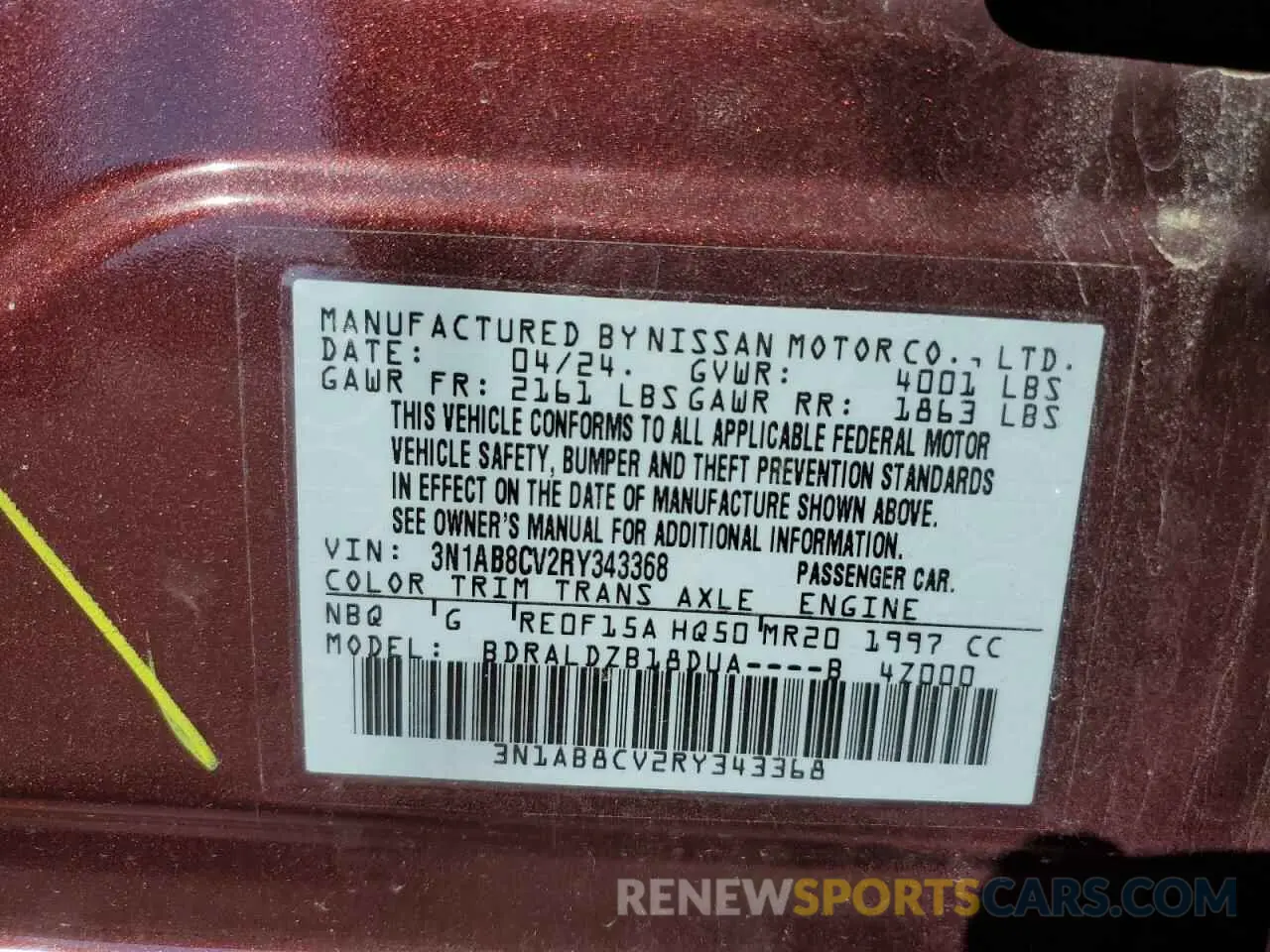 12 Photograph of a damaged car 3N1AB8CV2RY343368 NISSAN SENTRA 2024