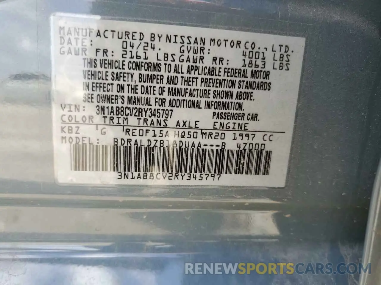 12 Photograph of a damaged car 3N1AB8CV2RY345797 NISSAN SENTRA 2024