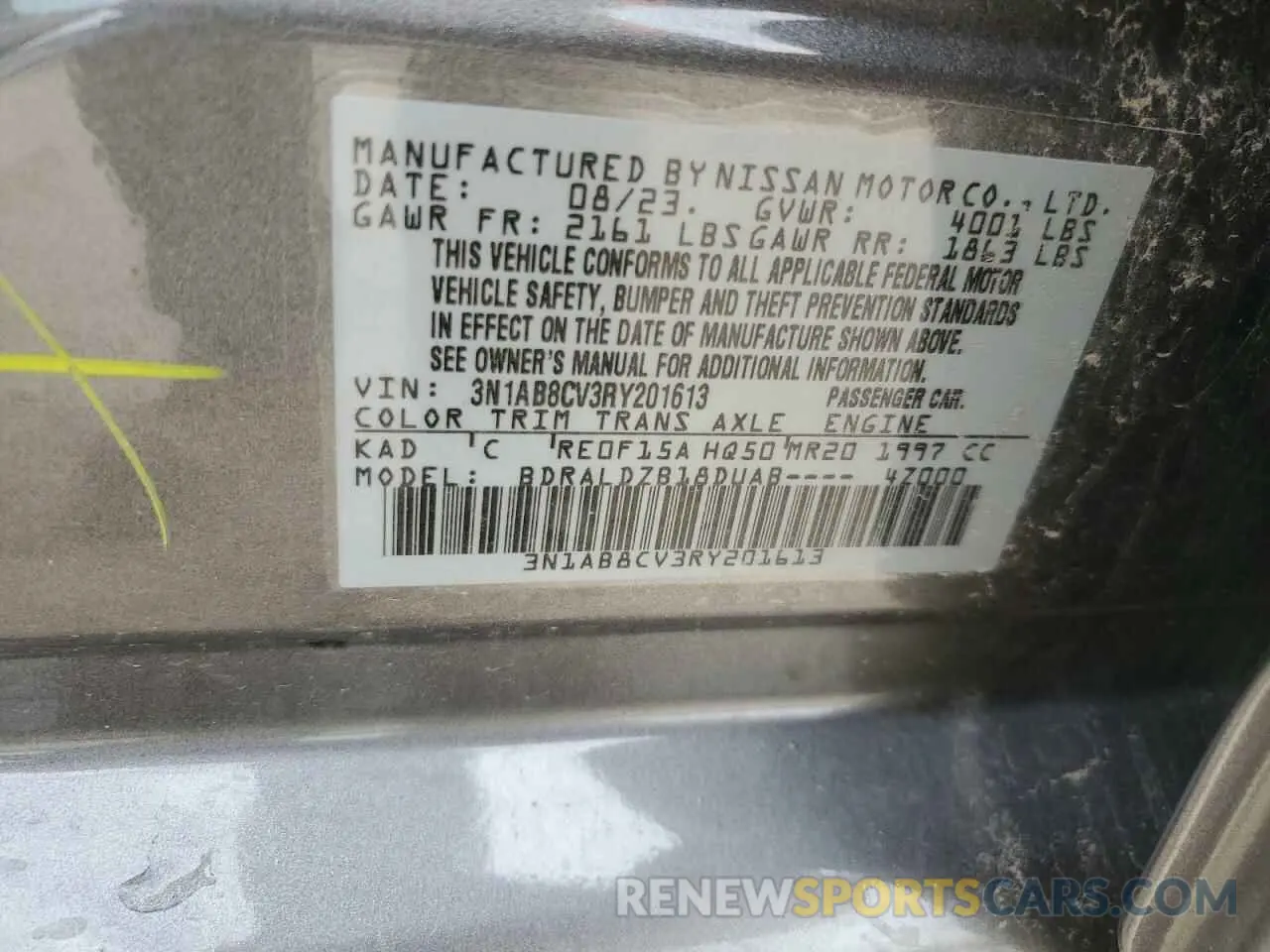 13 Photograph of a damaged car 3N1AB8CV3RY201613 NISSAN SENTRA 2024