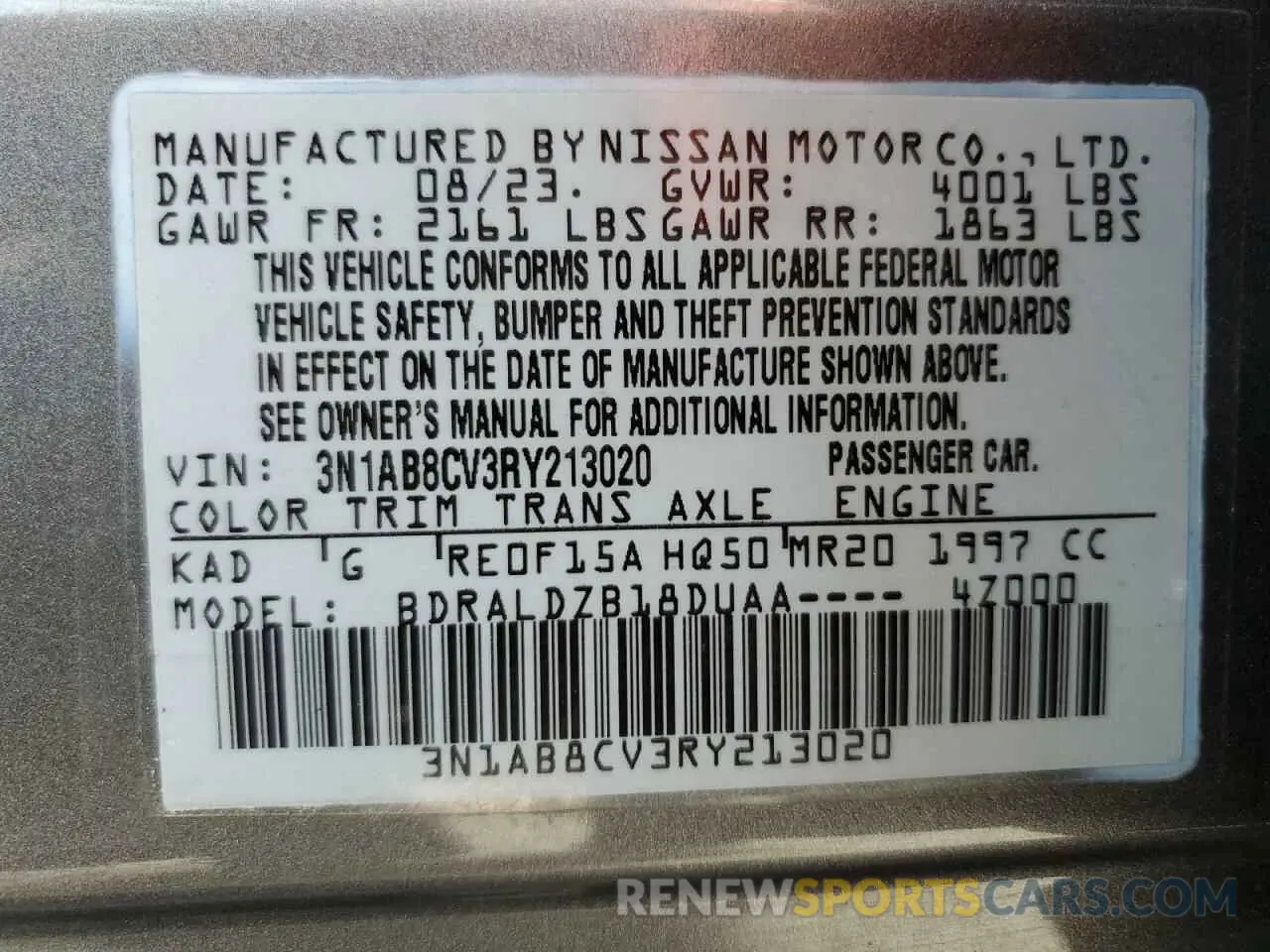 12 Photograph of a damaged car 3N1AB8CV3RY213020 NISSAN SENTRA 2024