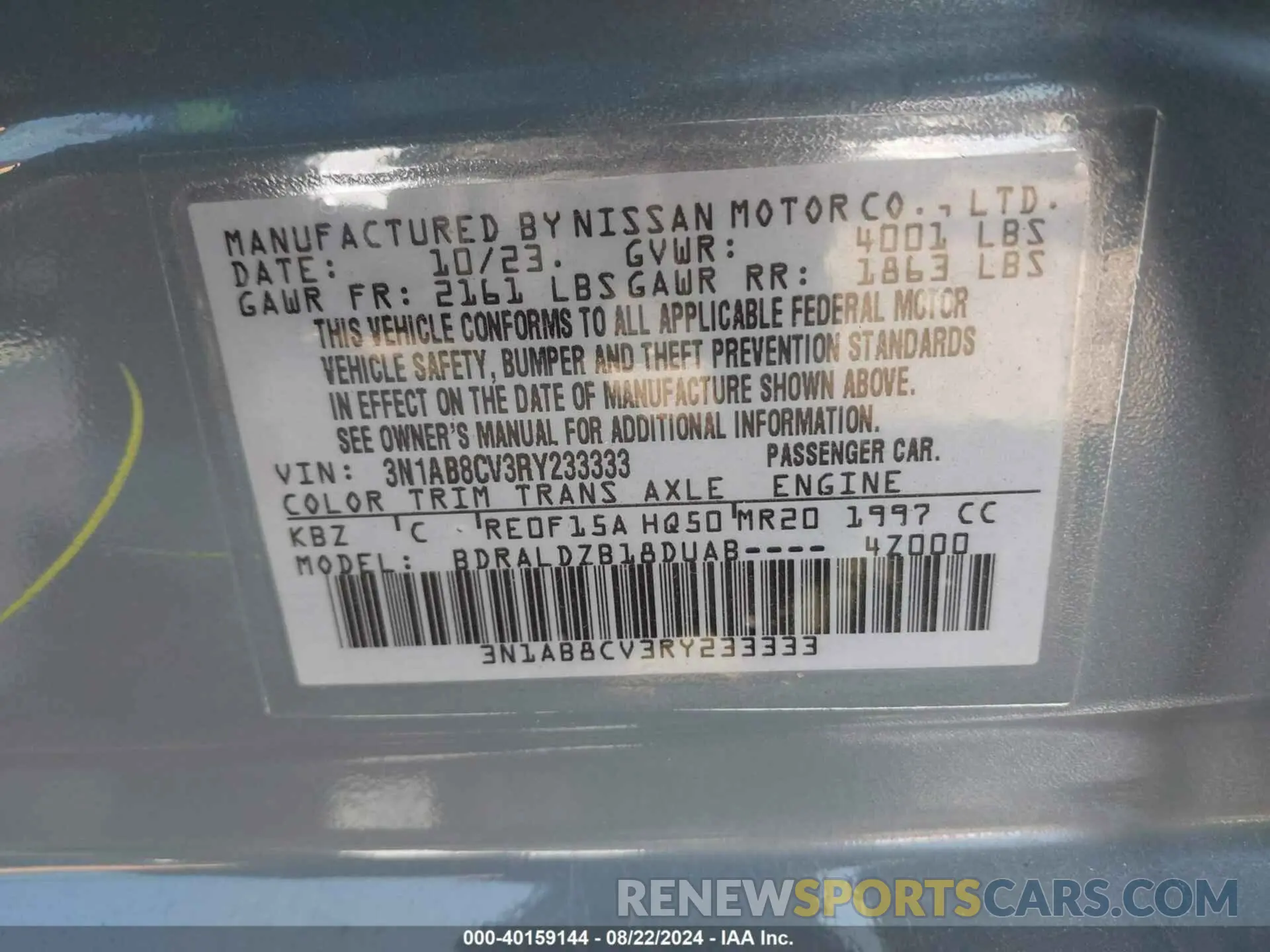 9 Photograph of a damaged car 3N1AB8CV3RY233333 NISSAN SENTRA 2024