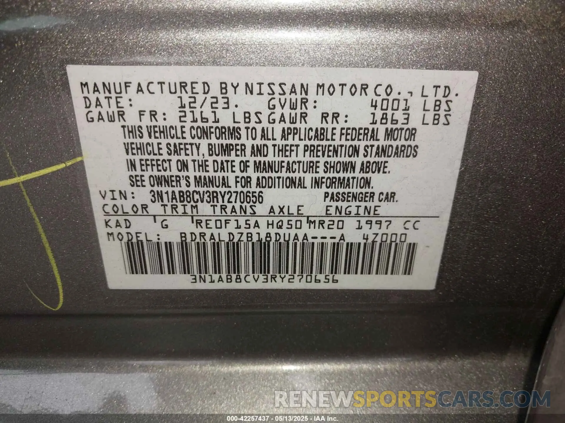 9 Photograph of a damaged car 3N1AB8CV3RY270656 NISSAN SENTRA 2024