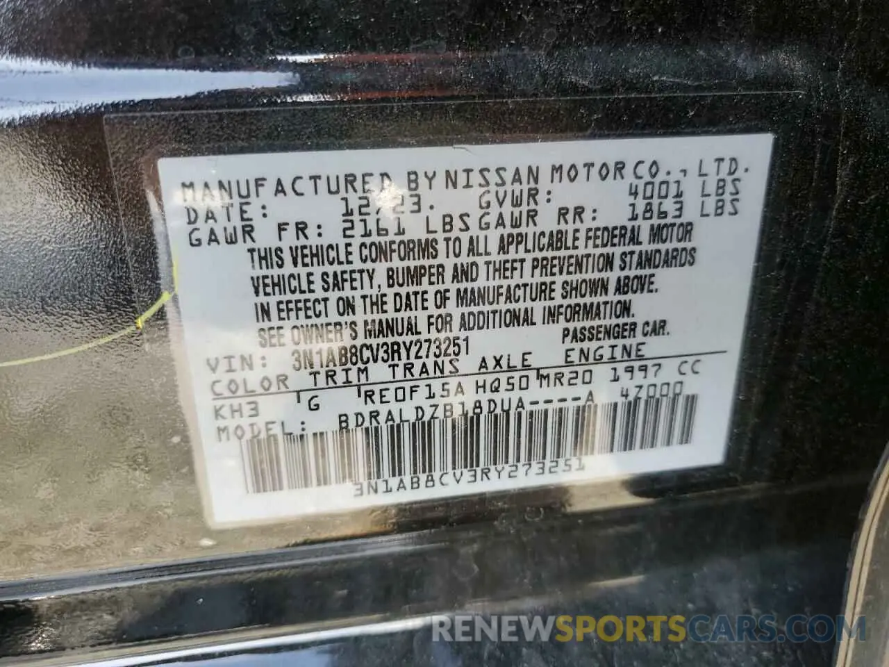 13 Photograph of a damaged car 3N1AB8CV3RY273251 NISSAN SENTRA 2024