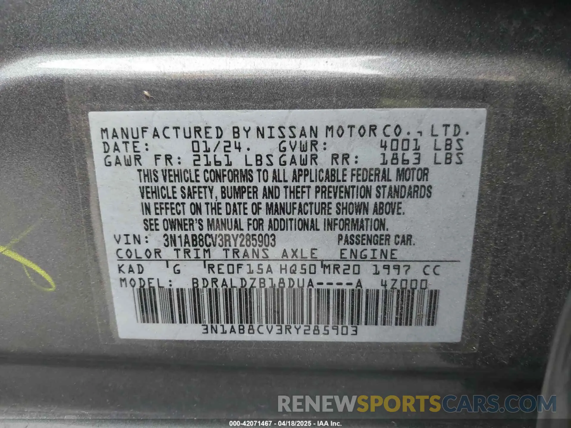 9 Photograph of a damaged car 3N1AB8CV3RY285903 NISSAN SENTRA 2024