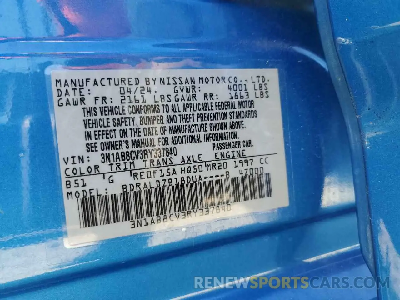 13 Photograph of a damaged car 3N1AB8CV3RY337840 NISSAN SENTRA 2024