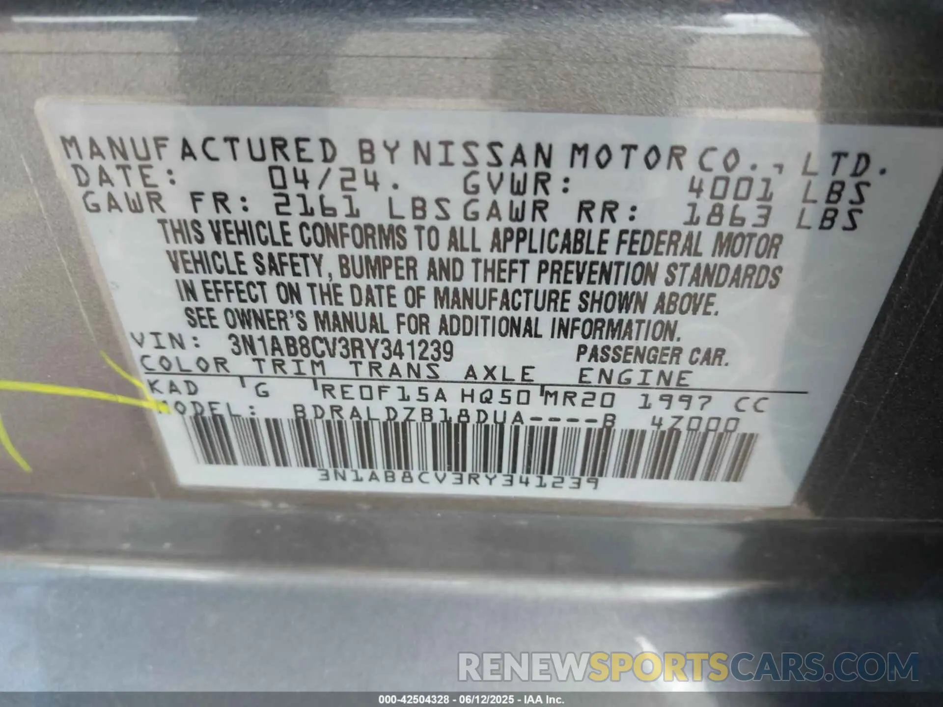 9 Photograph of a damaged car 3N1AB8CV3RY341239 NISSAN SENTRA 2024