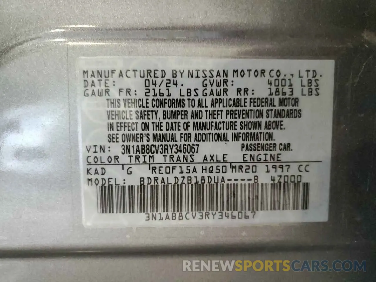 12 Photograph of a damaged car 3N1AB8CV3RY346067 NISSAN SENTRA 2024