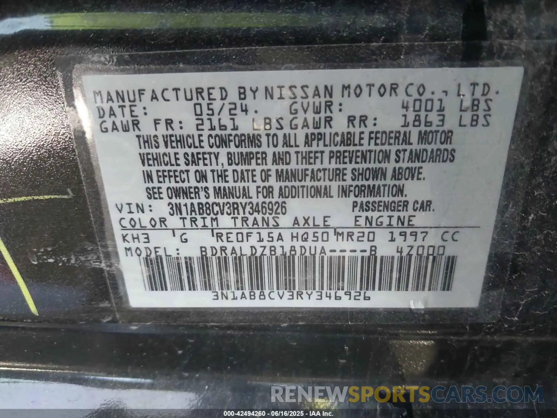 9 Photograph of a damaged car 3N1AB8CV3RY346926 NISSAN SENTRA 2024