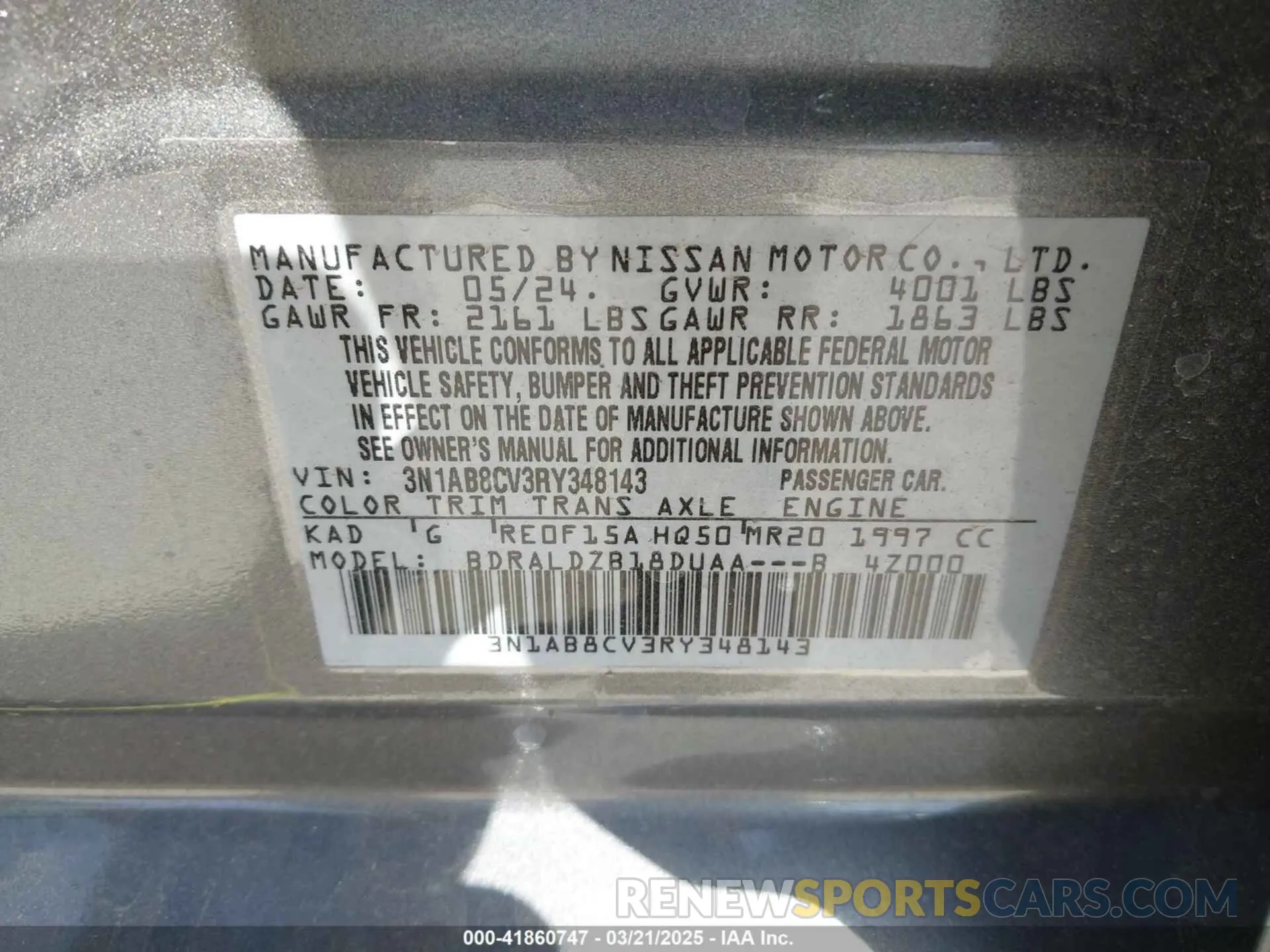 9 Photograph of a damaged car 3N1AB8CV3RY348143 NISSAN SENTRA 2024
