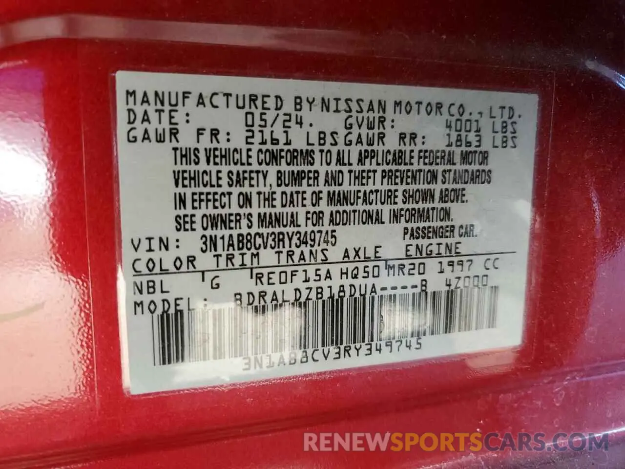 12 Photograph of a damaged car 3N1AB8CV3RY349745 NISSAN SENTRA 2024
