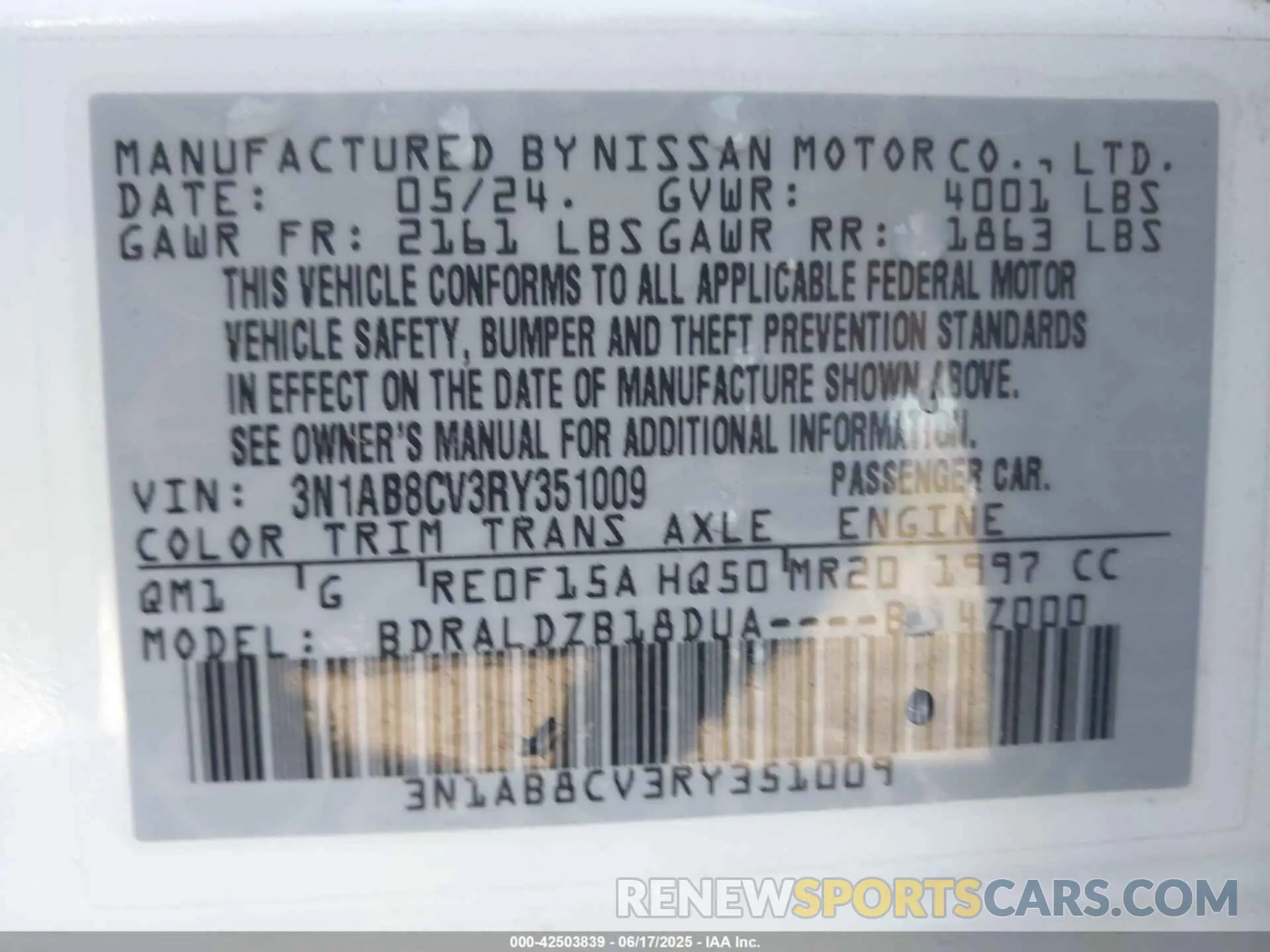 9 Photograph of a damaged car 3N1AB8CV3RY351009 NISSAN SENTRA 2024