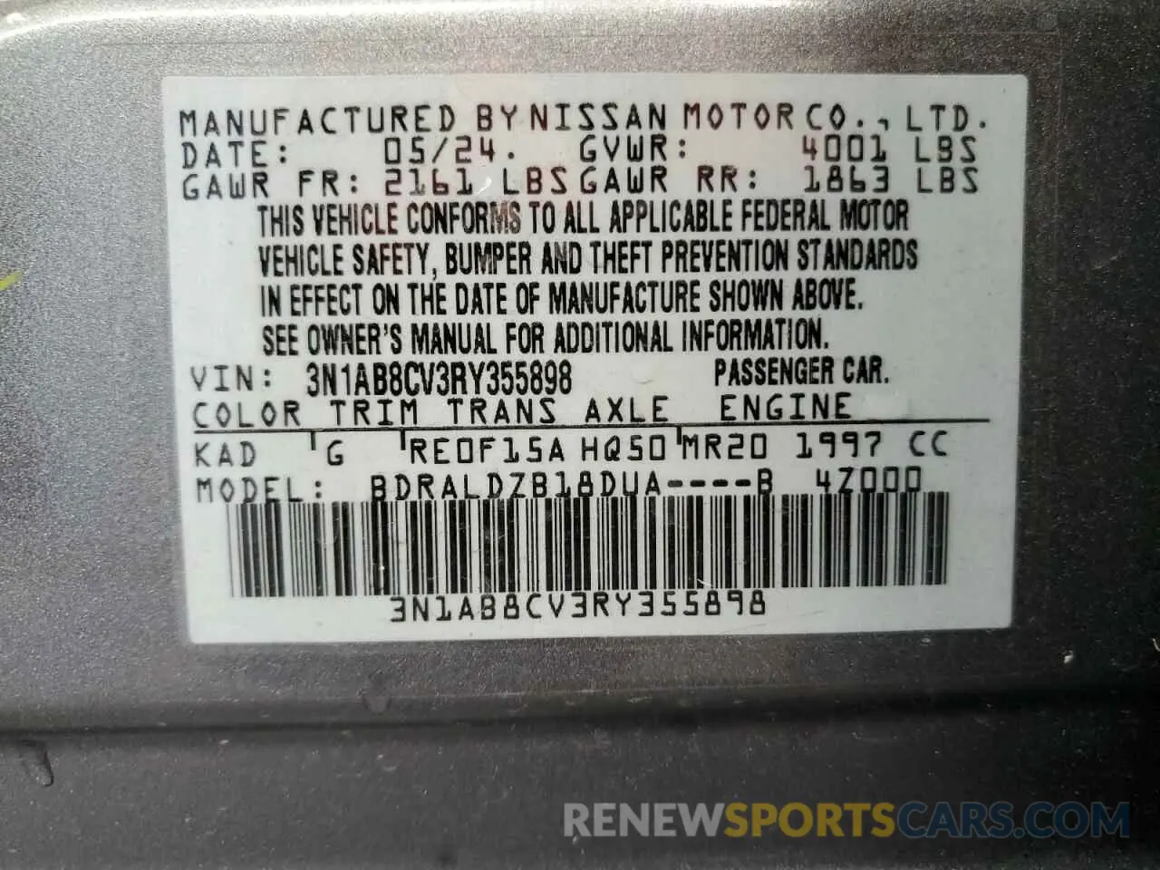 12 Photograph of a damaged car 3N1AB8CV3RY355898 NISSAN SENTRA 2024