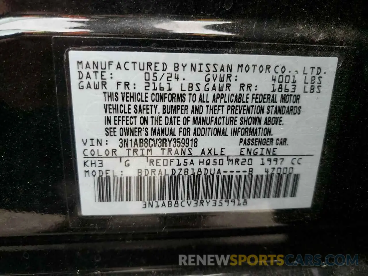 12 Photograph of a damaged car 3N1AB8CV3RY359918 NISSAN SENTRA 2024
