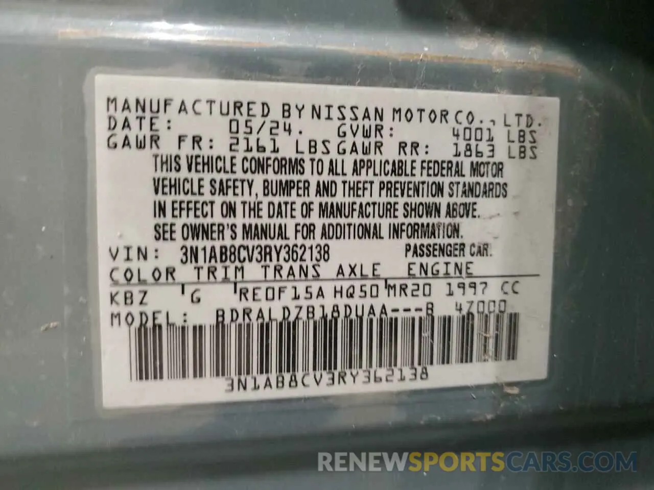12 Photograph of a damaged car 3N1AB8CV3RY362138 NISSAN SENTRA 2024