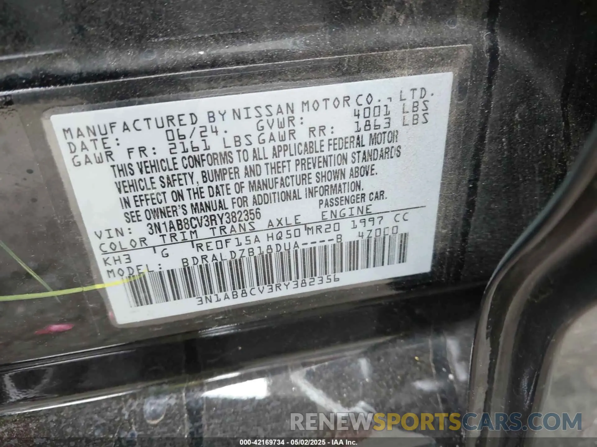 9 Photograph of a damaged car 3N1AB8CV3RY382356 NISSAN SENTRA 2024