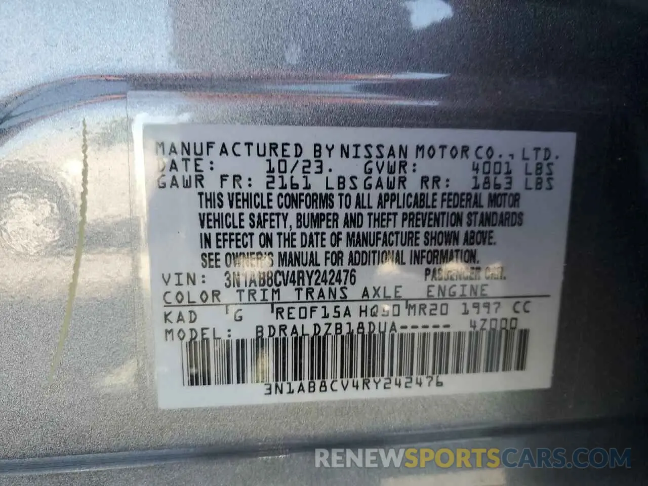 12 Photograph of a damaged car 3N1AB8CV4RY242476 NISSAN SENTRA 2024