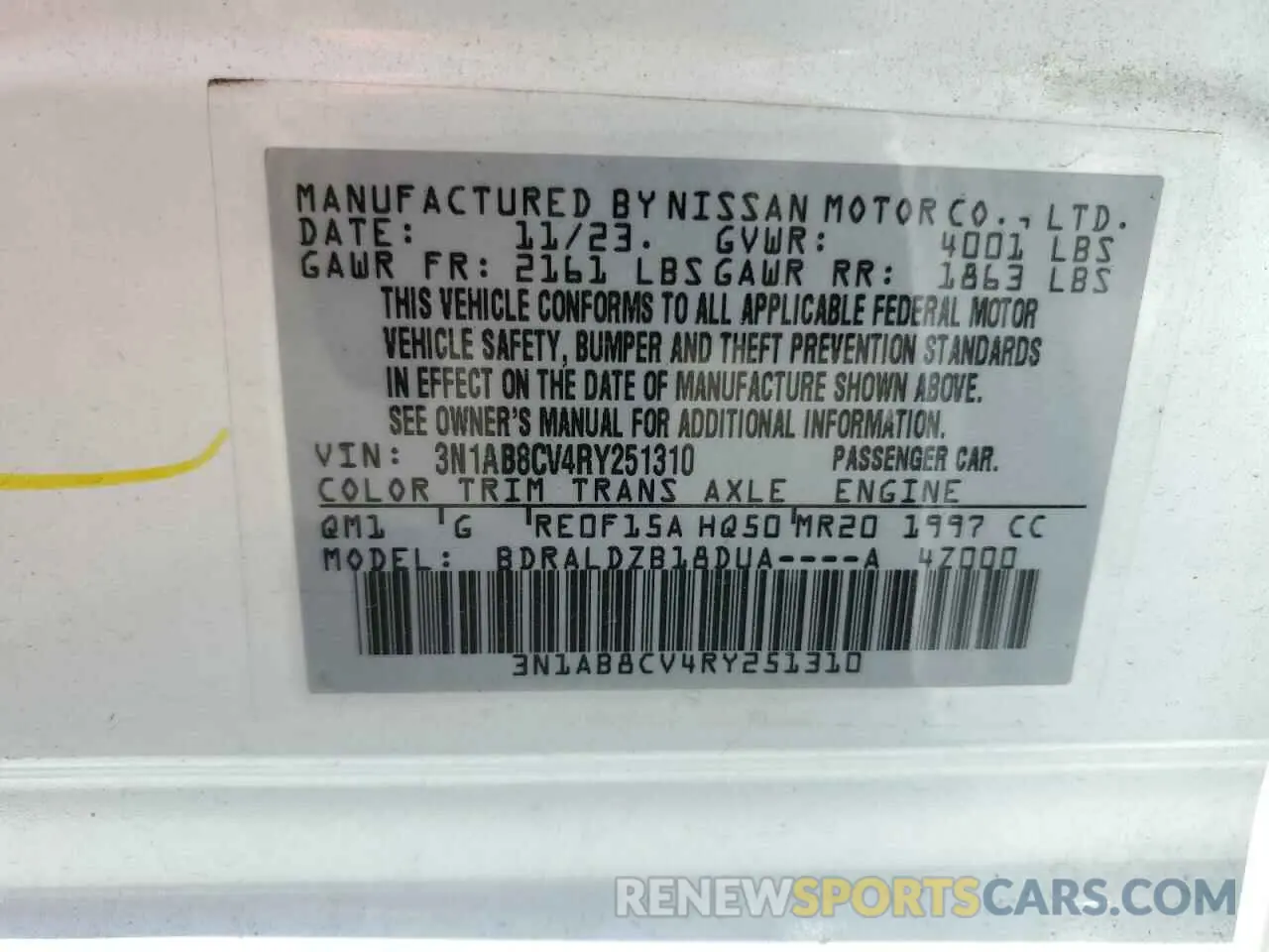 13 Photograph of a damaged car 3N1AB8CV4RY251310 NISSAN SENTRA 2024