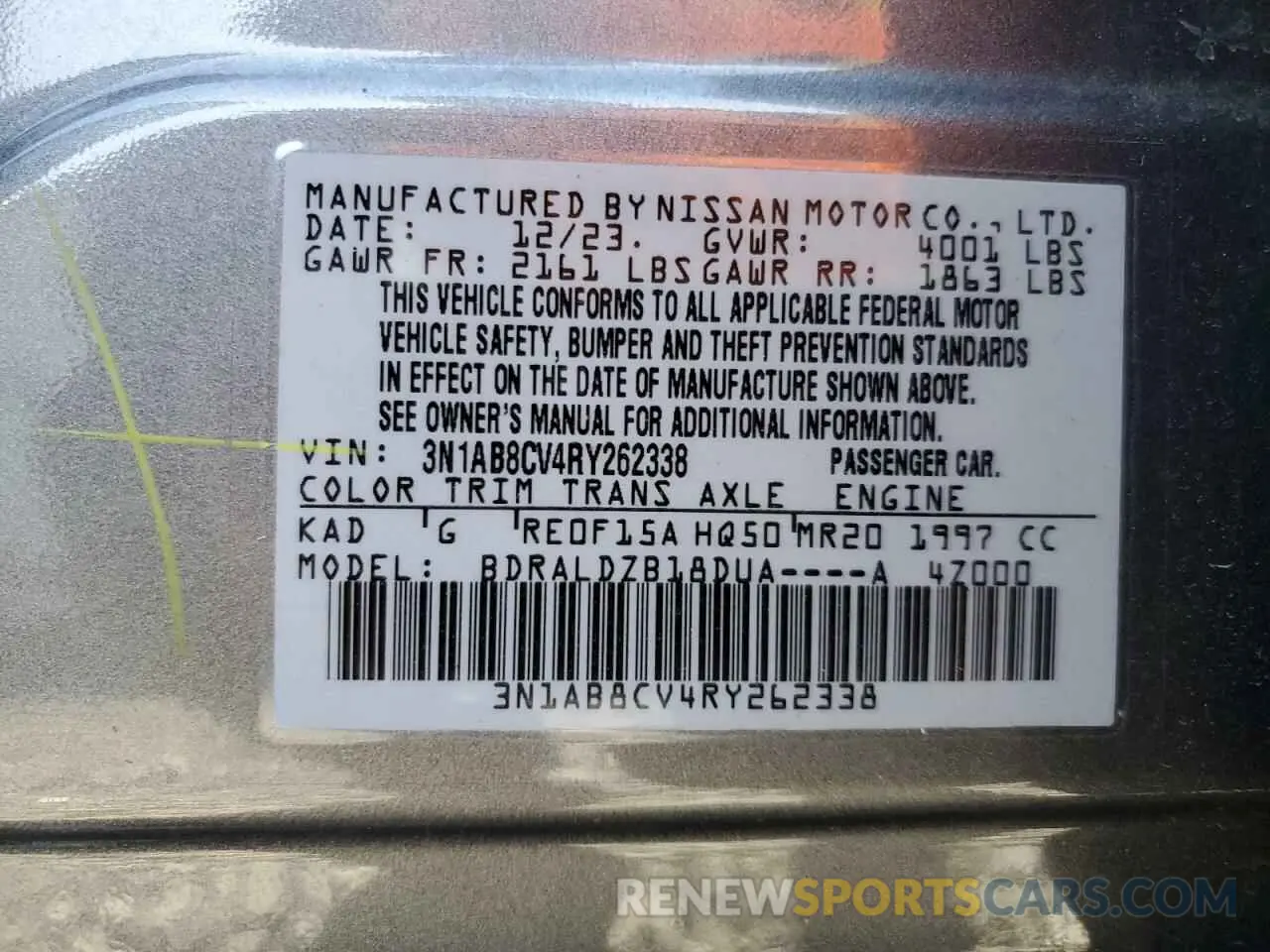14 Photograph of a damaged car 3N1AB8CV4RY262338 NISSAN SENTRA 2024
