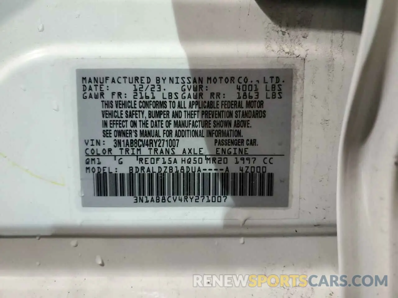 13 Photograph of a damaged car 3N1AB8CV4RY271007 NISSAN SENTRA 2024