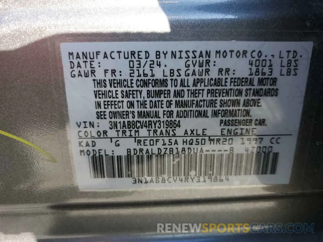 13 Photograph of a damaged car 3N1AB8CV4RY319864 NISSAN SENTRA 2024