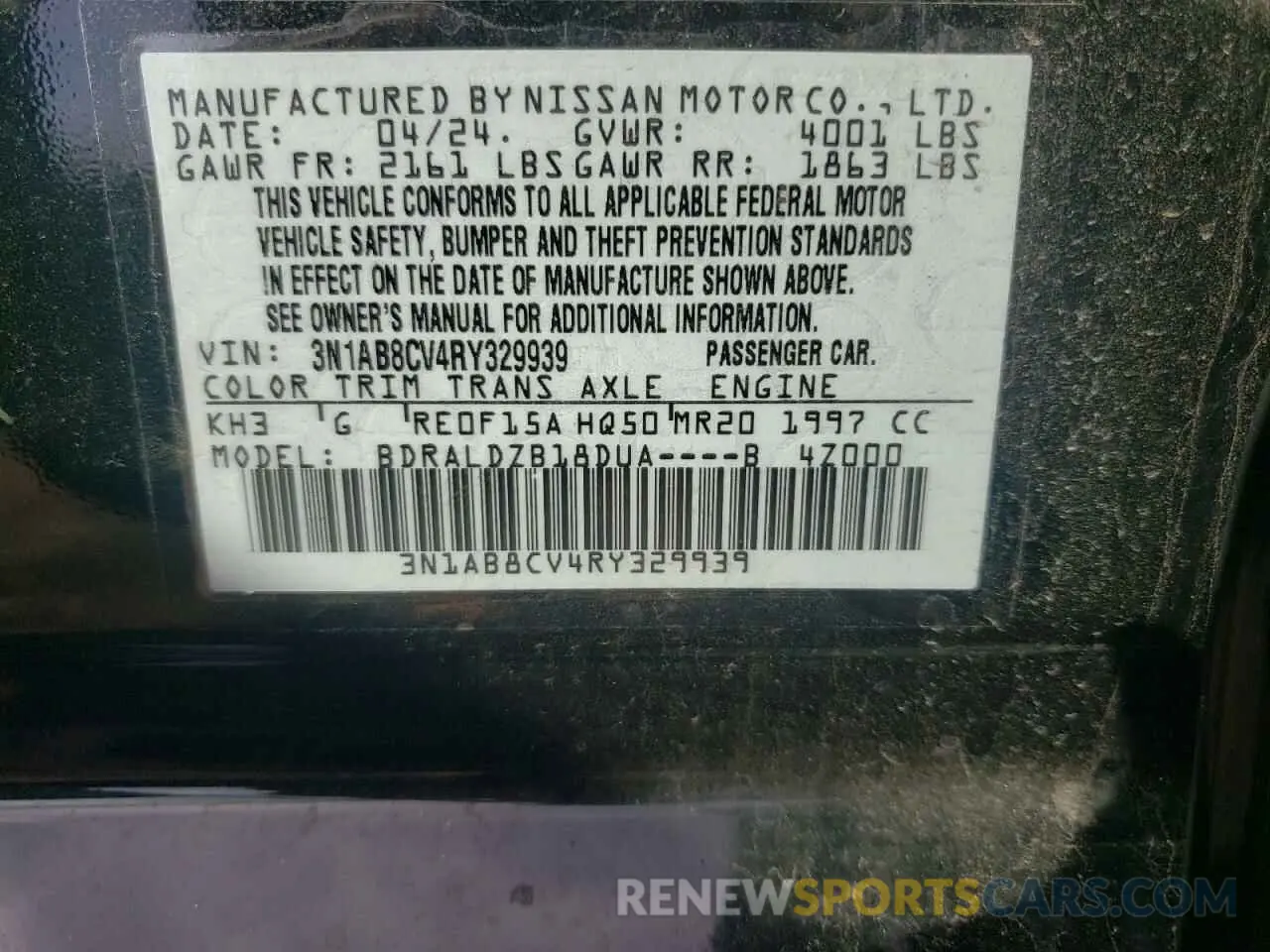 13 Photograph of a damaged car 3N1AB8CV4RY329939 NISSAN SENTRA 2024
