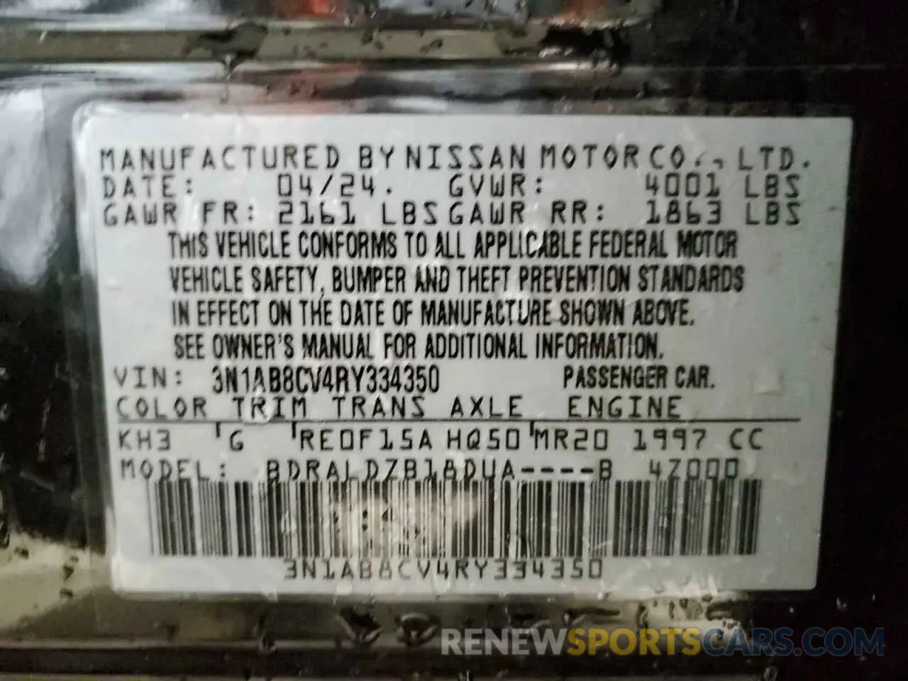 12 Photograph of a damaged car 3N1AB8CV4RY334350 NISSAN SENTRA 2024