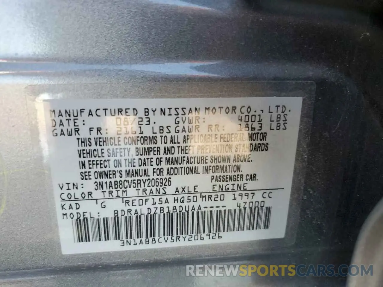 15 Photograph of a damaged car 3N1AB8CV5RY206926 NISSAN SENTRA 2024