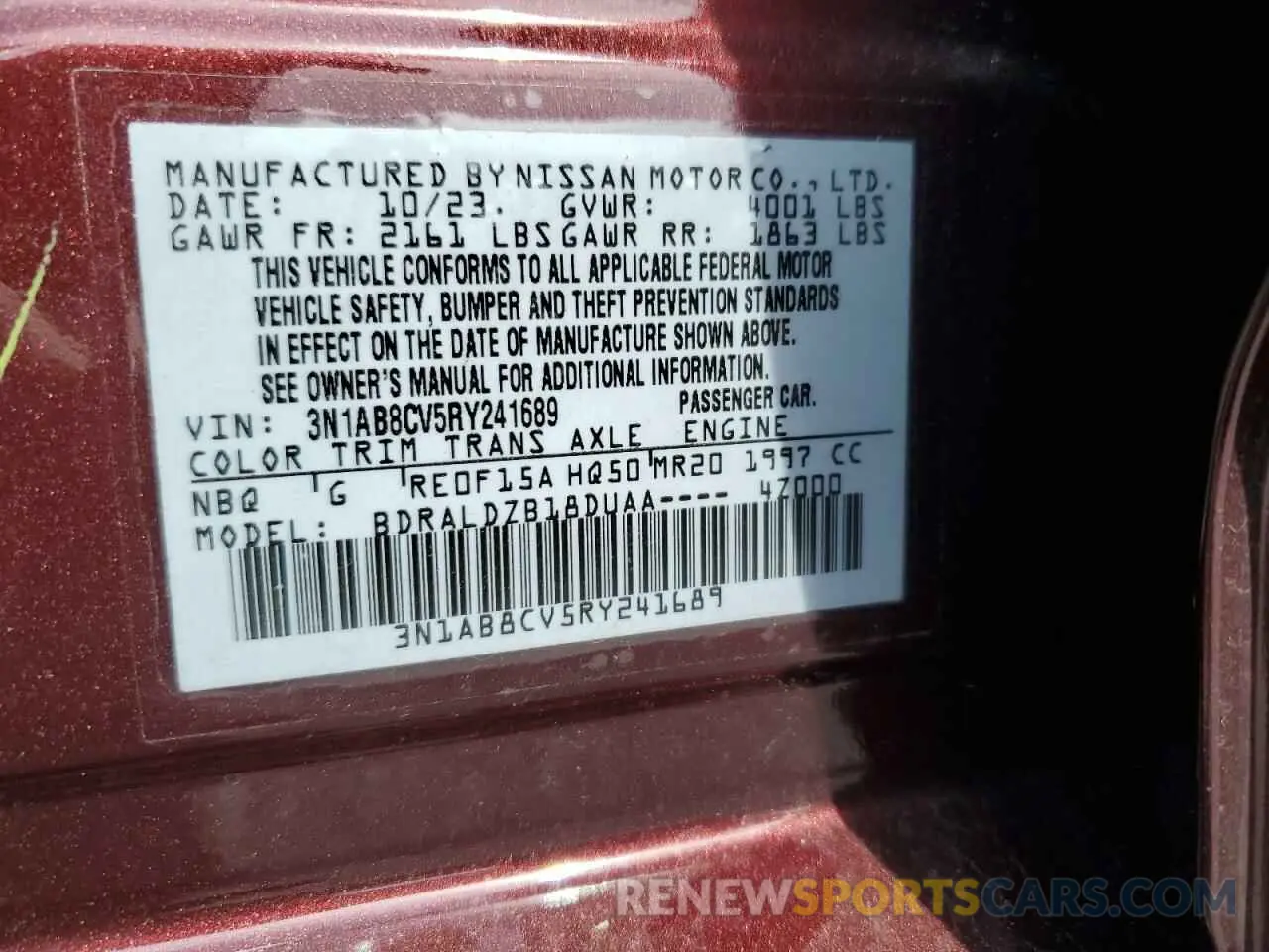 12 Photograph of a damaged car 3N1AB8CV5RY241689 NISSAN SENTRA 2024