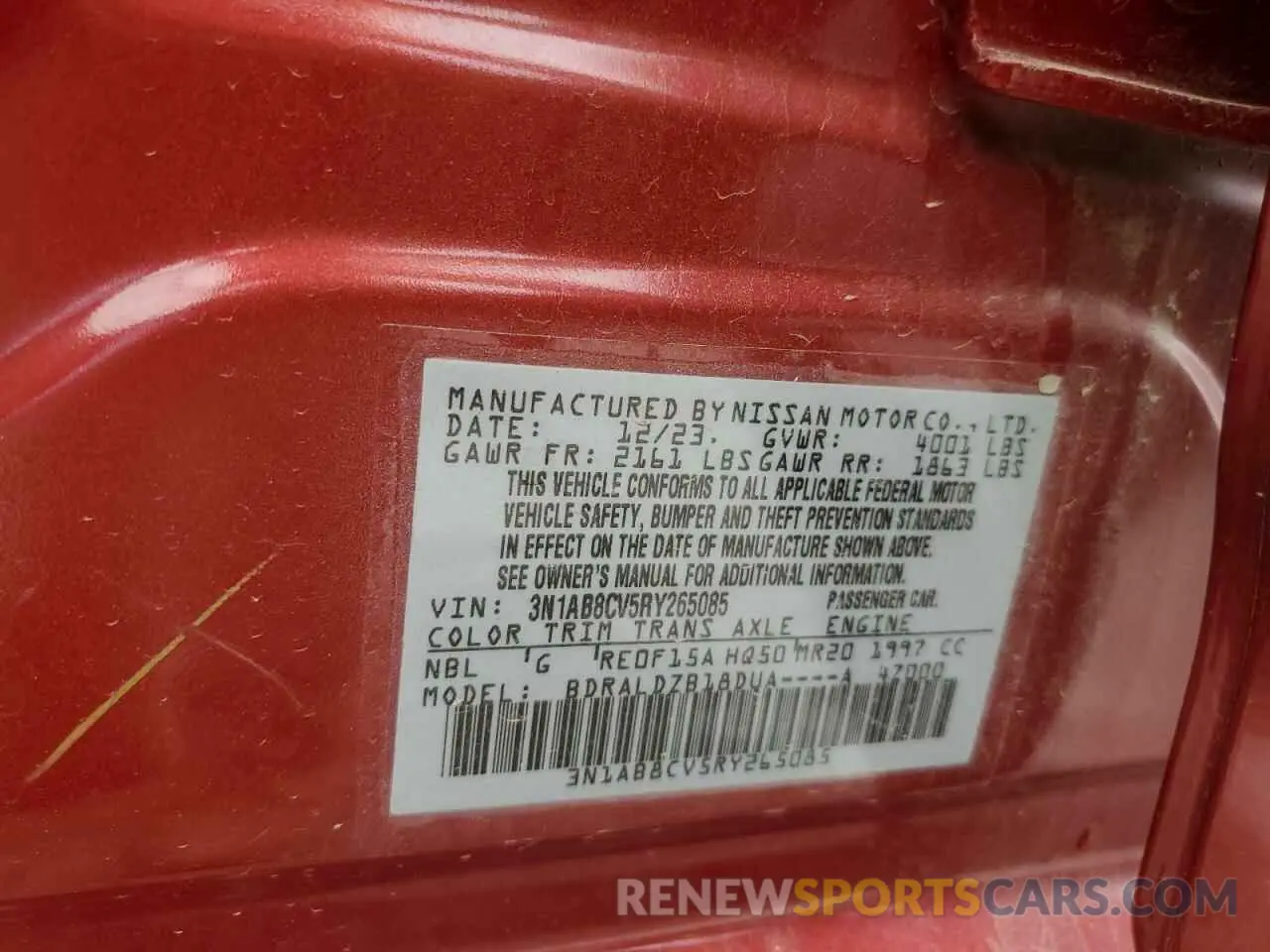 12 Photograph of a damaged car 3N1AB8CV5RY265085 NISSAN SENTRA 2024