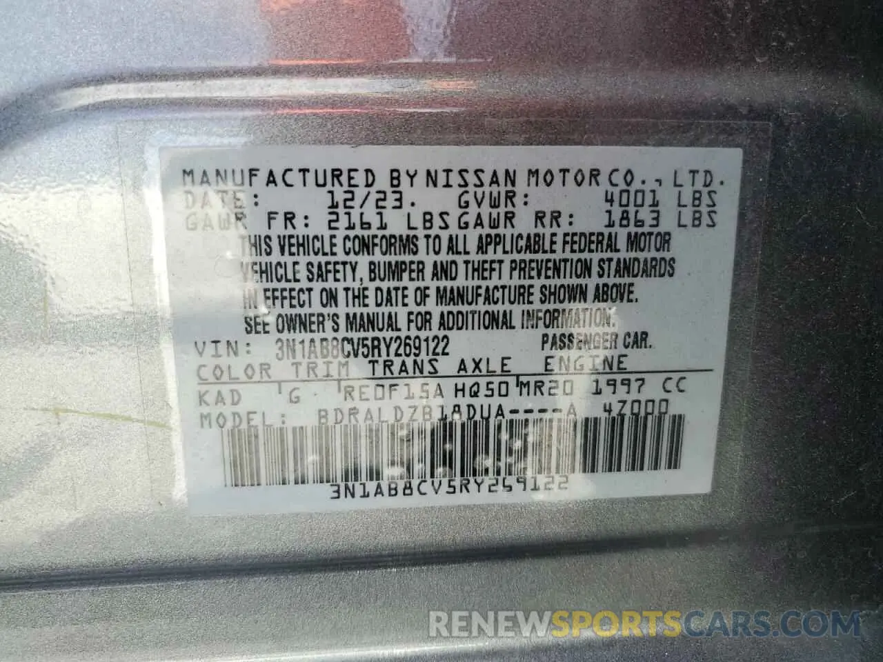 12 Photograph of a damaged car 3N1AB8CV5RY269122 NISSAN SENTRA 2024