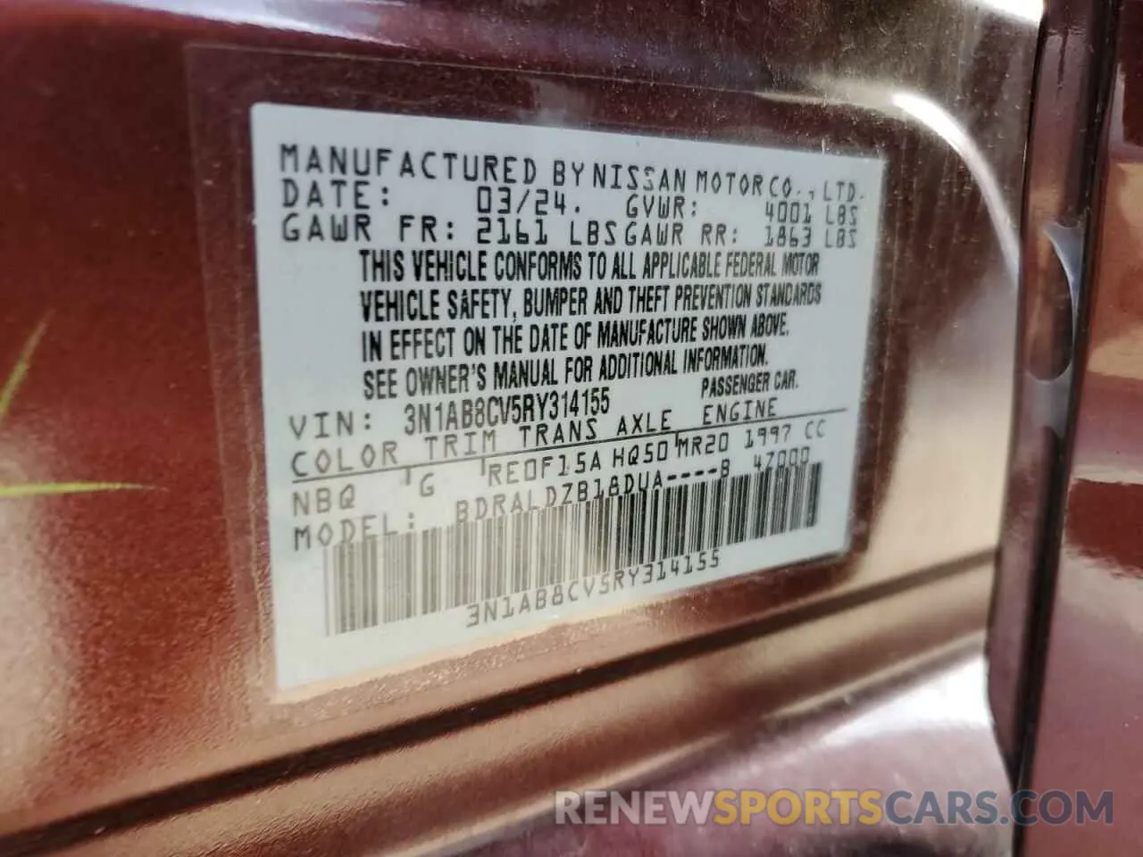 12 Photograph of a damaged car 3N1AB8CV5RY314155 NISSAN SENTRA 2024