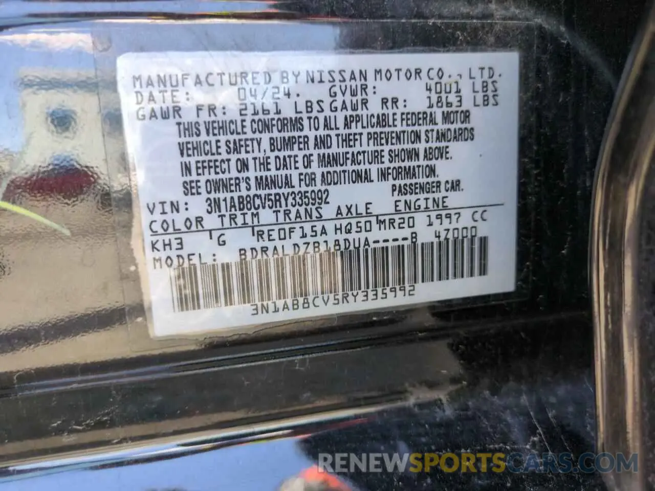 12 Photograph of a damaged car 3N1AB8CV5RY335992 NISSAN SENTRA 2024