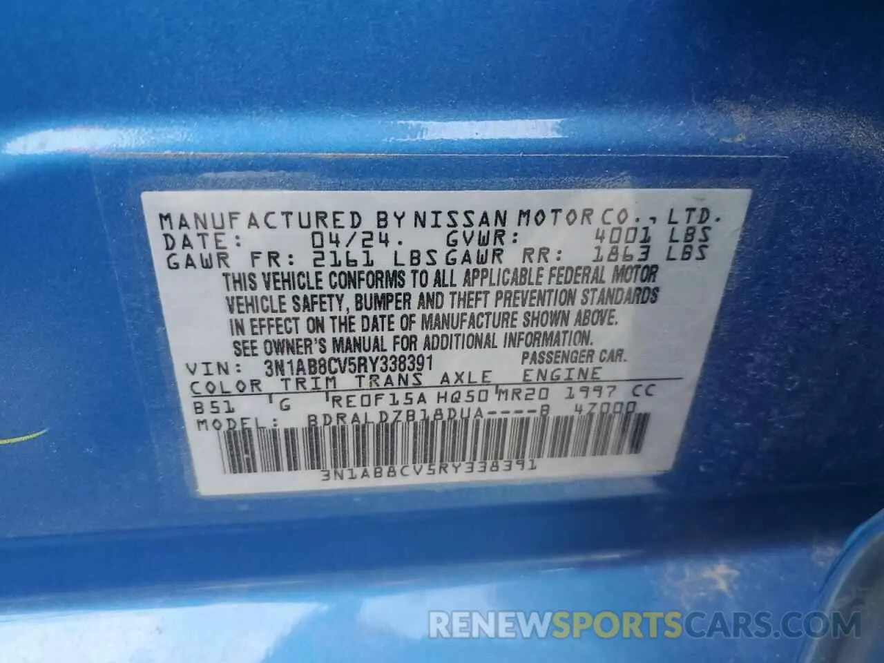 12 Photograph of a damaged car 3N1AB8CV5RY338391 NISSAN SENTRA 2024