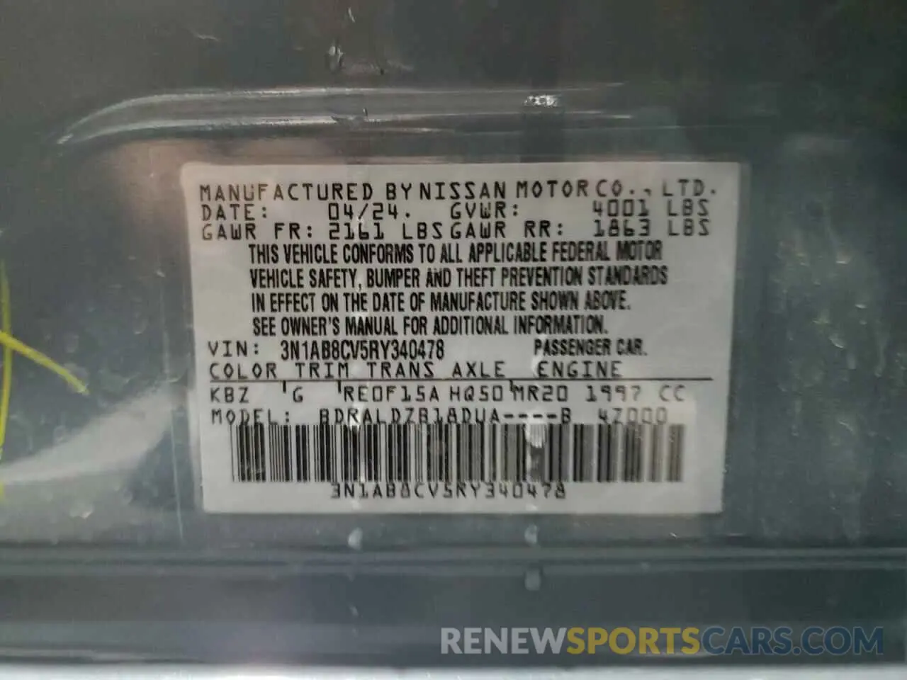 12 Photograph of a damaged car 3N1AB8CV5RY340478 NISSAN SENTRA 2024