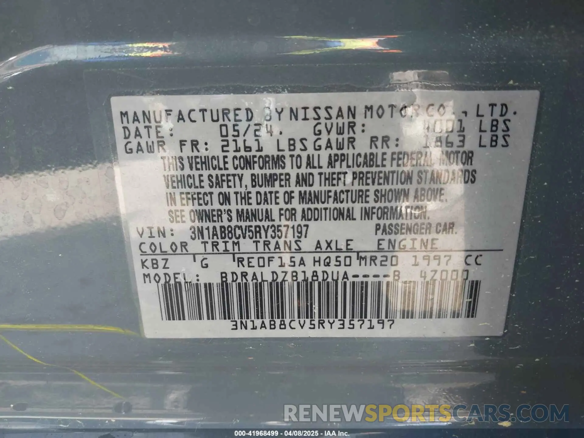 9 Photograph of a damaged car 3N1AB8CV5RY357197 NISSAN SENTRA 2024